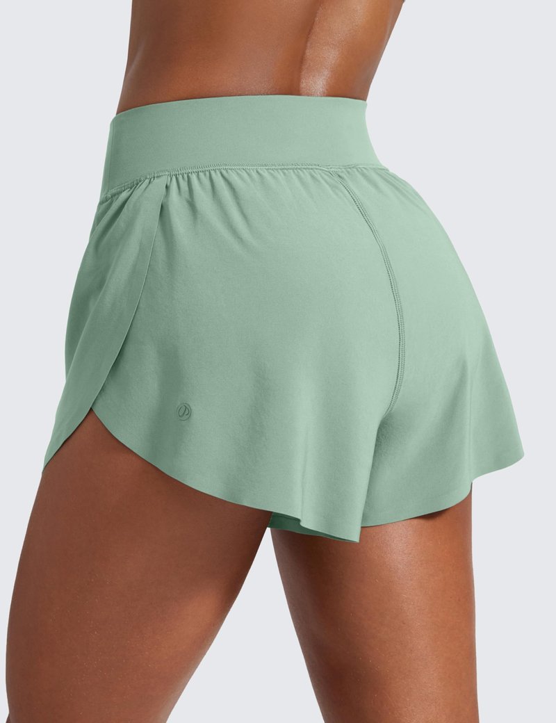 CRZ YOGA High Waisted Split Running Shorts for Women 3" - Comfy Mesh Liner for Workout Athletic GymTrack Quick Dry Green Palm Court Small