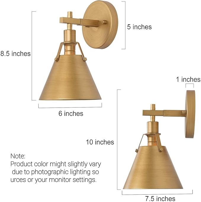 KSANA Antique Gold Wall Sconces Lighting Fixture, Modern Vintage Wall Mounted Lamp 1-Light for Bedroom, Bathroom, Living Room, Brass Finish