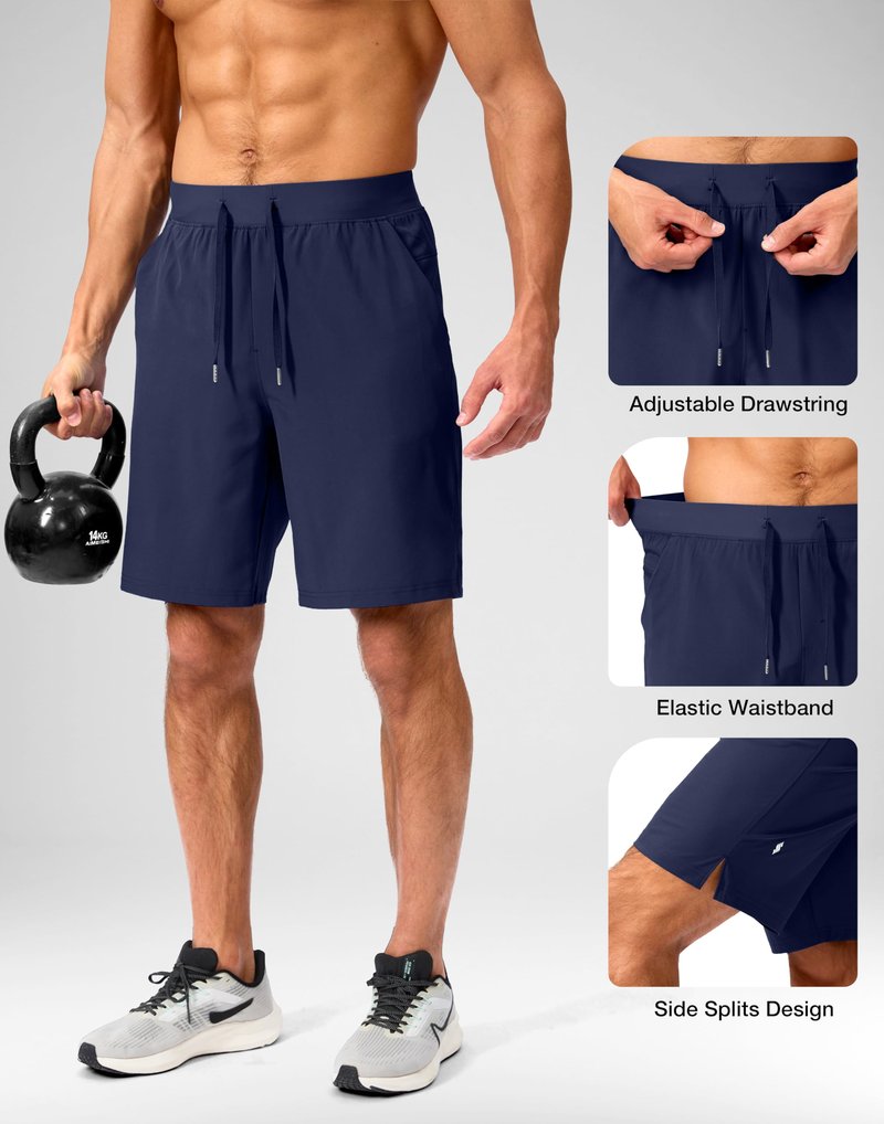 Soothfeel Men's Running Shorts with Zipper Pockets 9 Inch Lightweight Quick Dry Gym Sports Athletic Workout Basketball Shorts for Men (Navy, XL)
