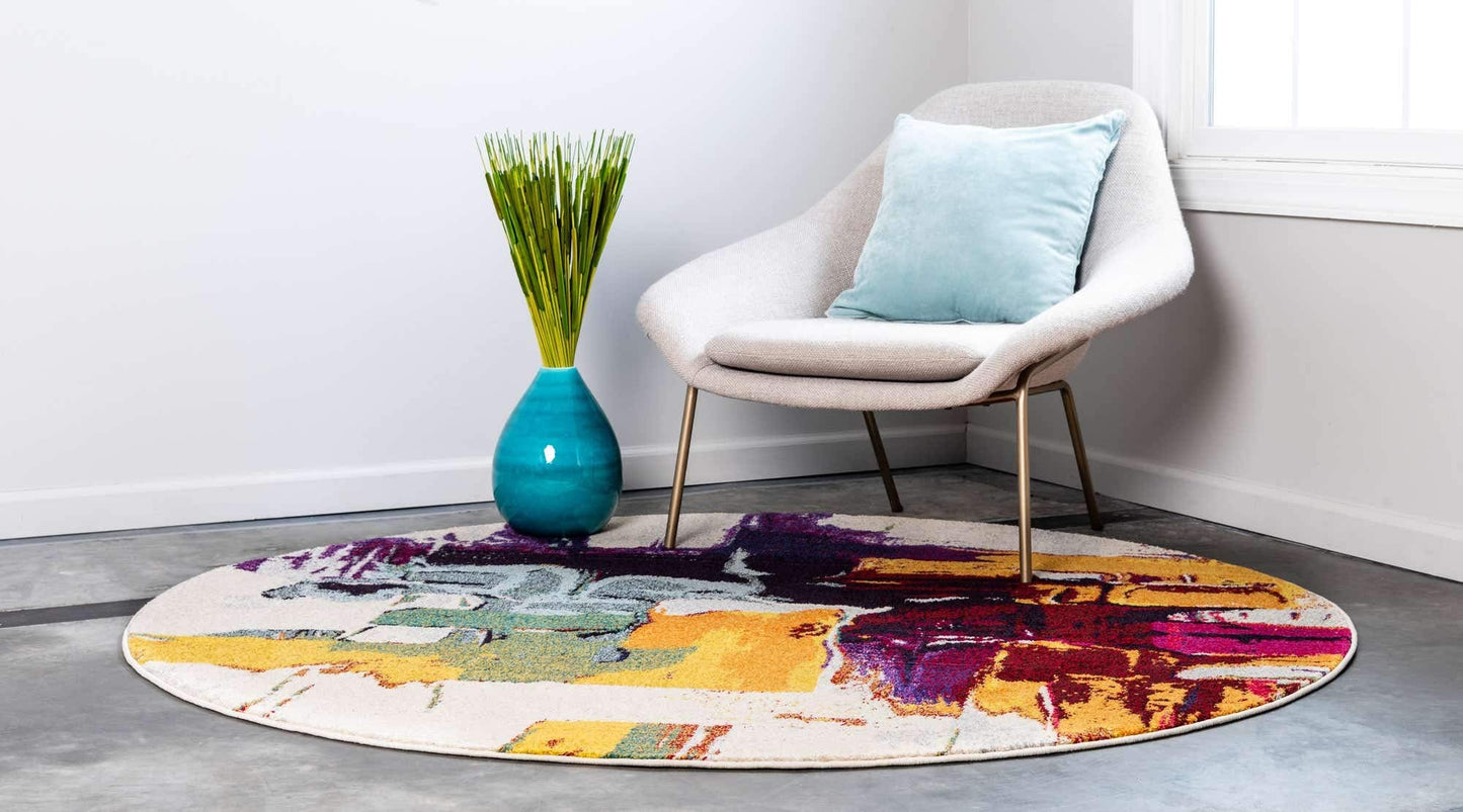 Unique Loom Estrella Collection Bright Colors, Geometric, Abstract, Modern Area Rug (6' 0 x 6' 0 Round, Beige/Yellow)