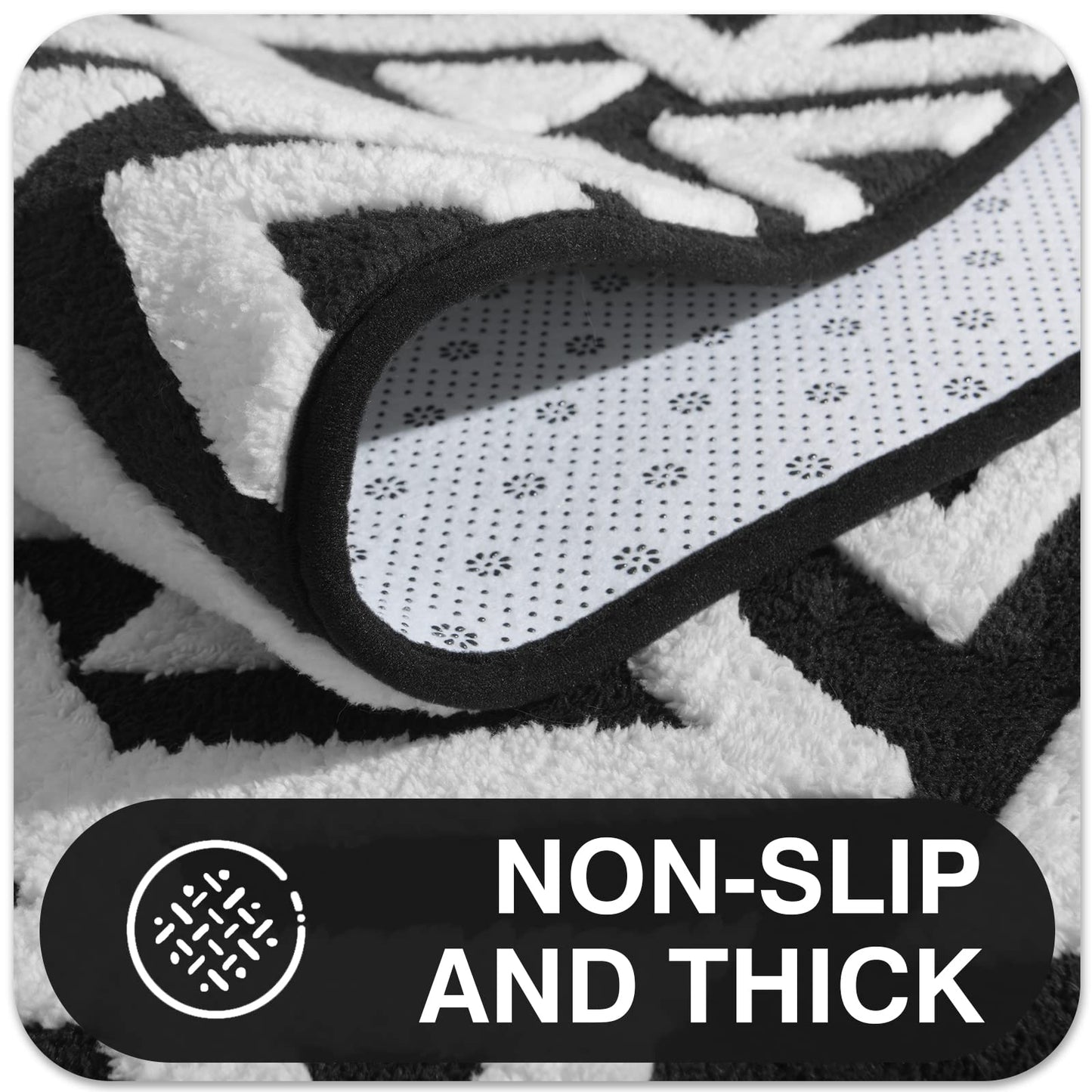 Ompaa Ultra Soft Geometric Bedroom Rugs Memory Foam Carpet, Black 5 x 8 Feet, Cozy Area Rugs for Living Room Couch Dorm Bedside Kids Girls Teens Room Nursery Decor Floor Mat