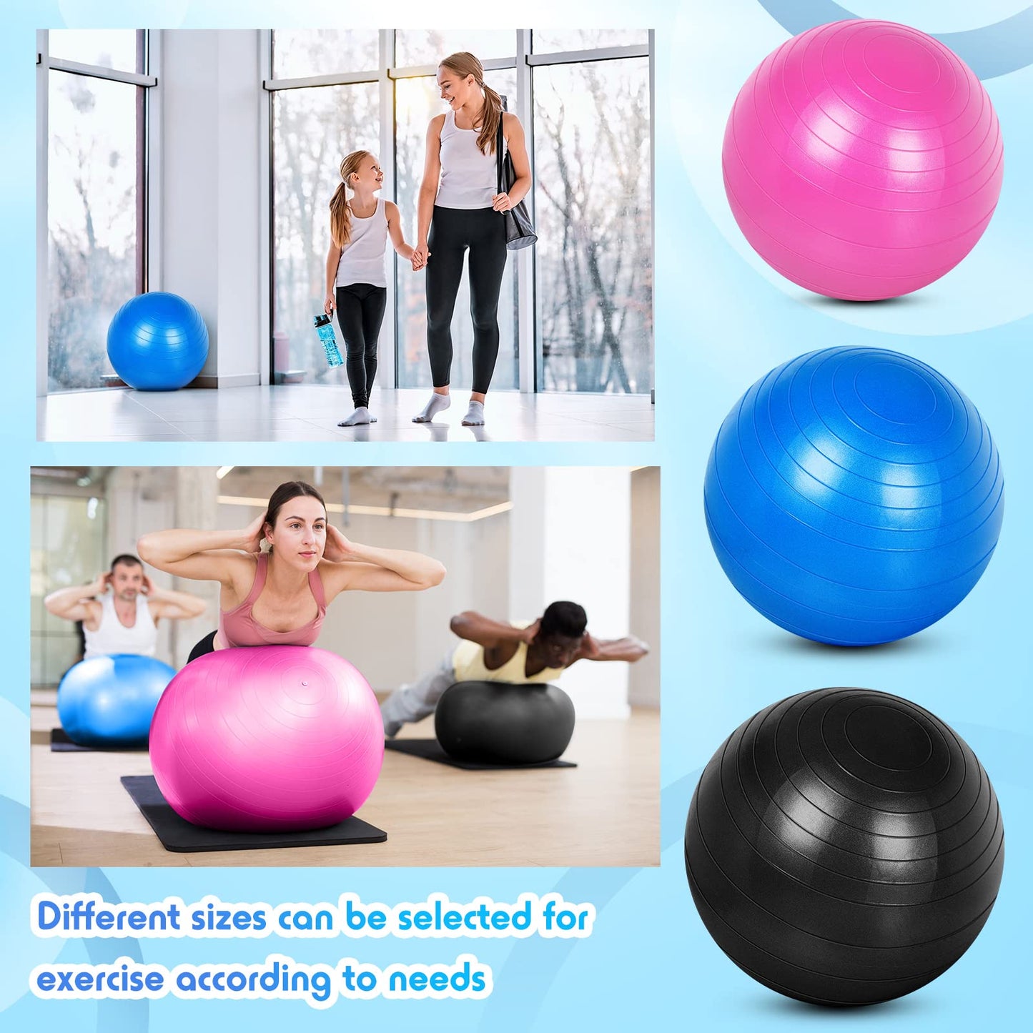 Honoson 3 Pcs Yoga Ball 55/65/75cm Exercise Ball for Working Out Birthing Pregnancy Gym Physical Therapy Balance Stability Fitness, Quick Pump Included