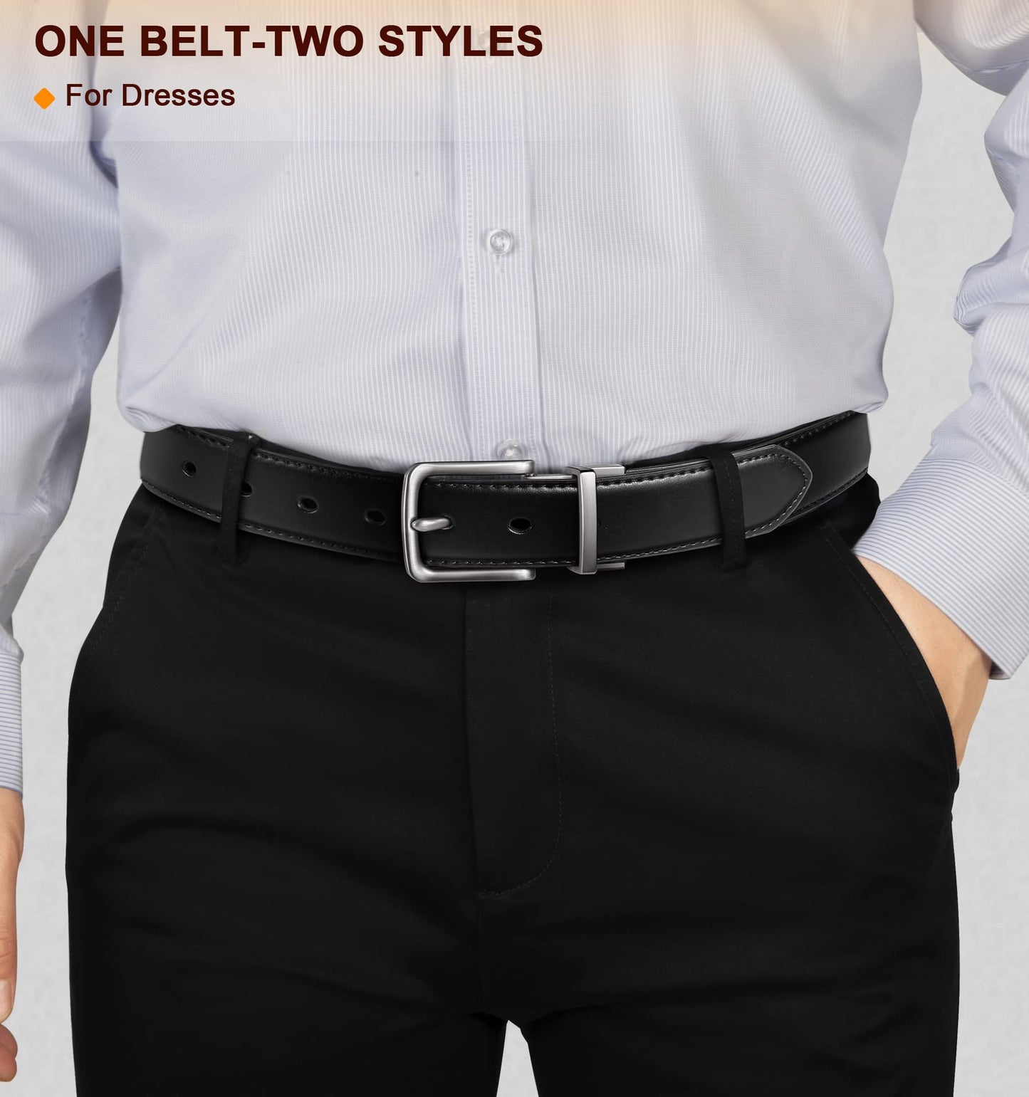 BULLIANT Men's Belt,Reversible Belt Adjustable For Gift Men 1.25”-Cut For Fit-2 Sides in 1 Belt(Not 2)(Black/Light Brown,32"-34" Waist Adjustable)