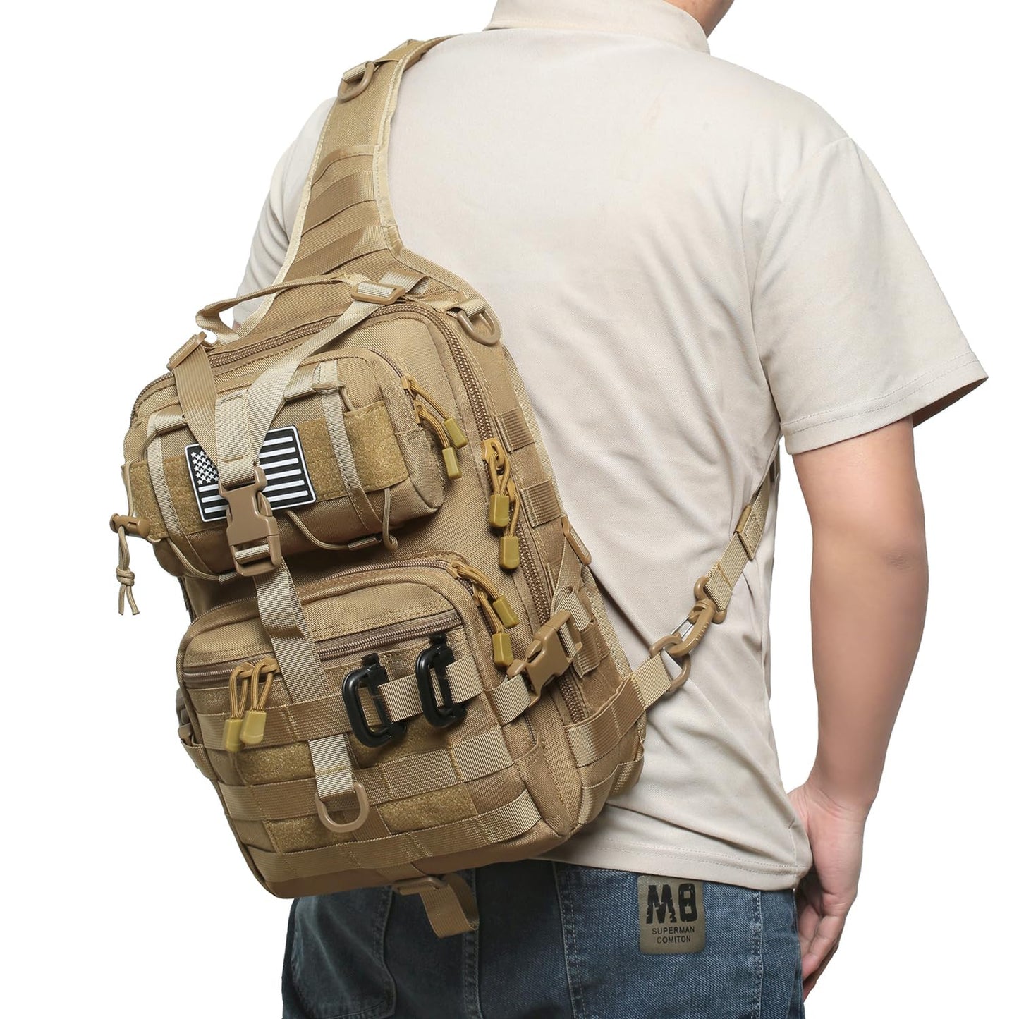 Lemubeane Tactical Sling Bag Backpack Military Rover Shoulder Sling Pack EDC Molle Assault Range Bag Crossbody Chest Pack (Coyote)