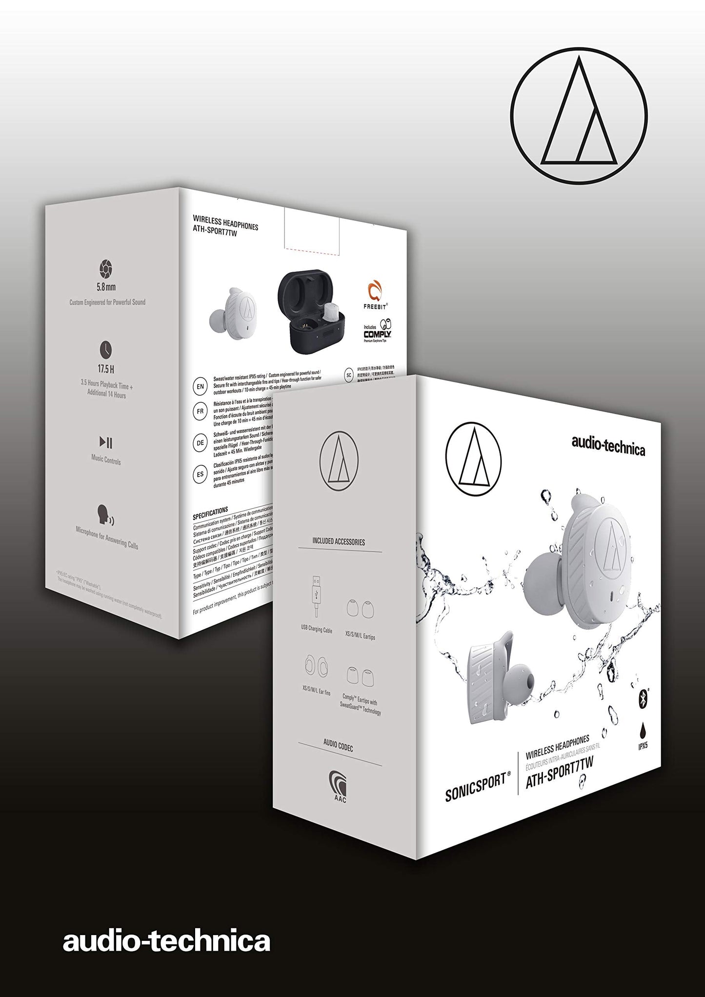 Audio-Technica ATH-SPORT7TWGY SonicSport Wireless in-Ear Headphones, Gray