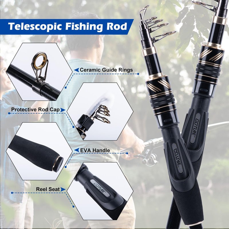Goture Fishing Rod and Reel Combo - A - 6FT Telescoping Fishing Pole Portable Travel Kit with Carrier Bag for Freshwater Saltwater