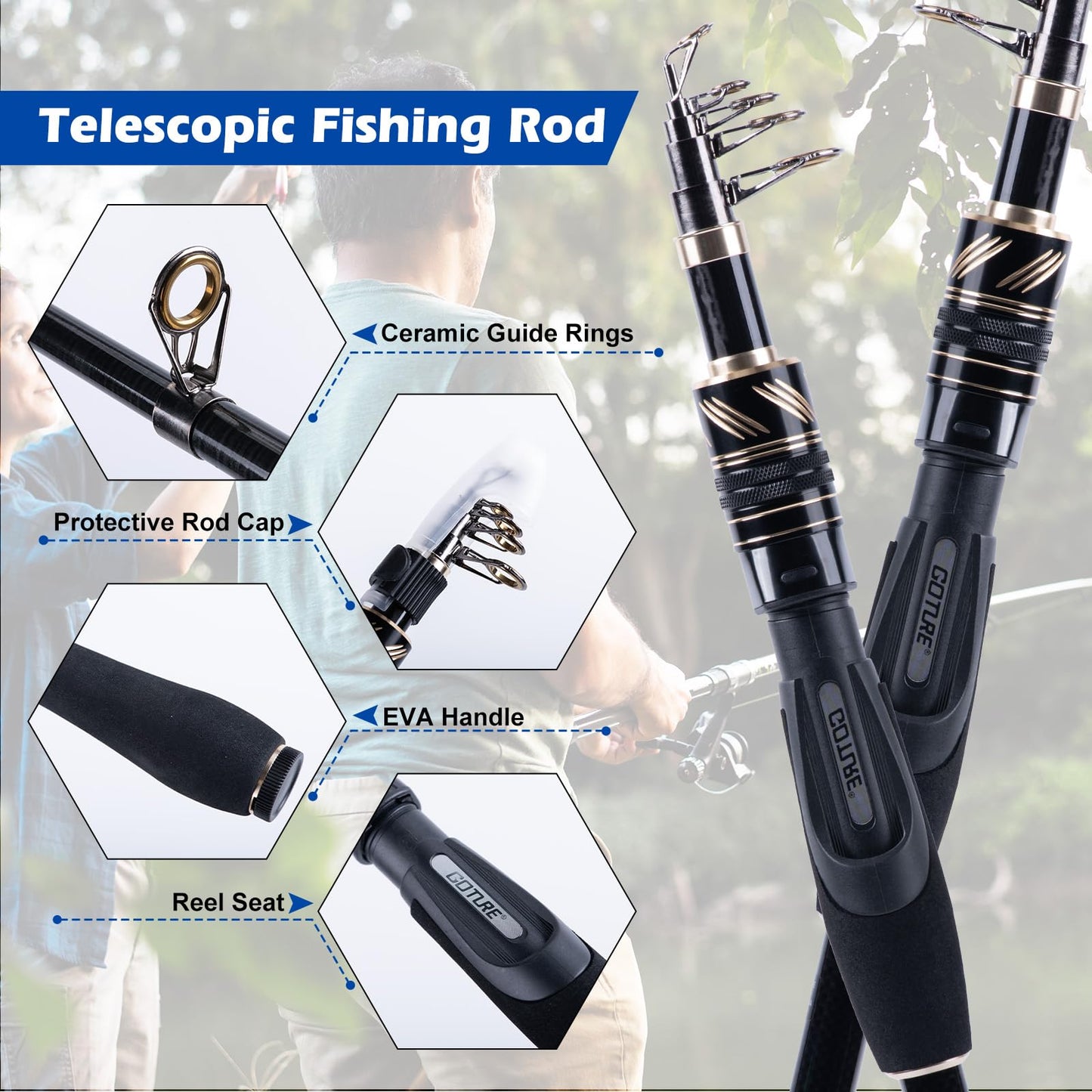 Goture Fishing Rod and Reel Combo - A - 7FT Carbon Fiber Telescopic Fishing Pole - 1 Rod & 1 Reel with Fishing Tackle Travel case