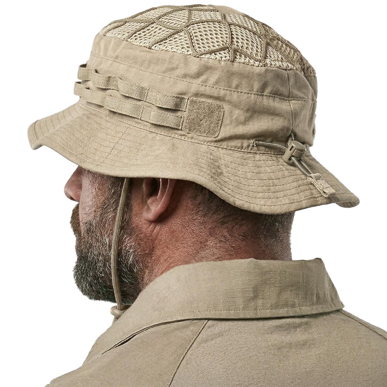 CQR Men's Tactical Boonie Hat, Breathable Packable Sun Hat for Hunting, Hiking, Fishing, Shooting, and Outdoor Activities, Sentinel Alamo Khaki, Small-Medium