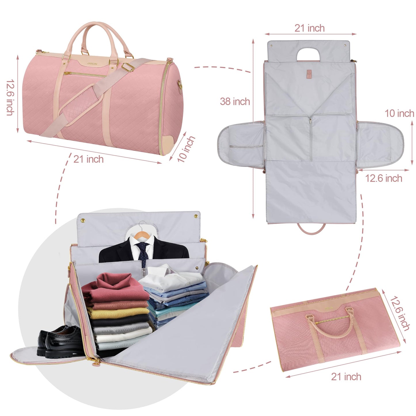 Garment Bag for Travel, Convertible Carry-On Duffel with Shoe Compartment, Waterproof & Wrinkle-Free Suit Carrier for Business Trips & Weekend Getaways, Foldable & Lightweight
