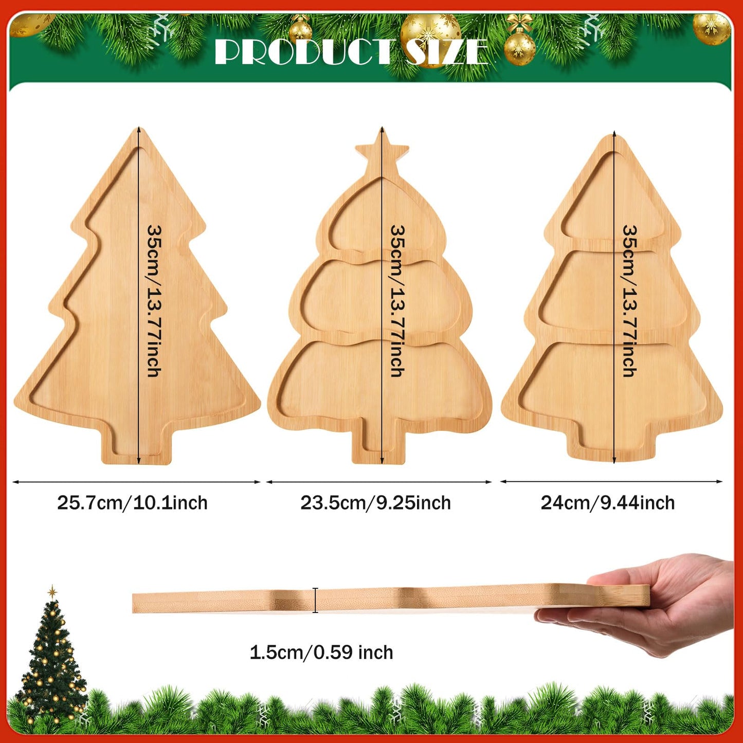 AWIZOM 3 Pcs Christmas Tree Wooden Serving Platters Christmas Bamboo Serving Trays Decorative Wood Charcuterie Boards Wooden Snacks Dish Plates for Xmas Holiday Housewarming Presents,3 Styles