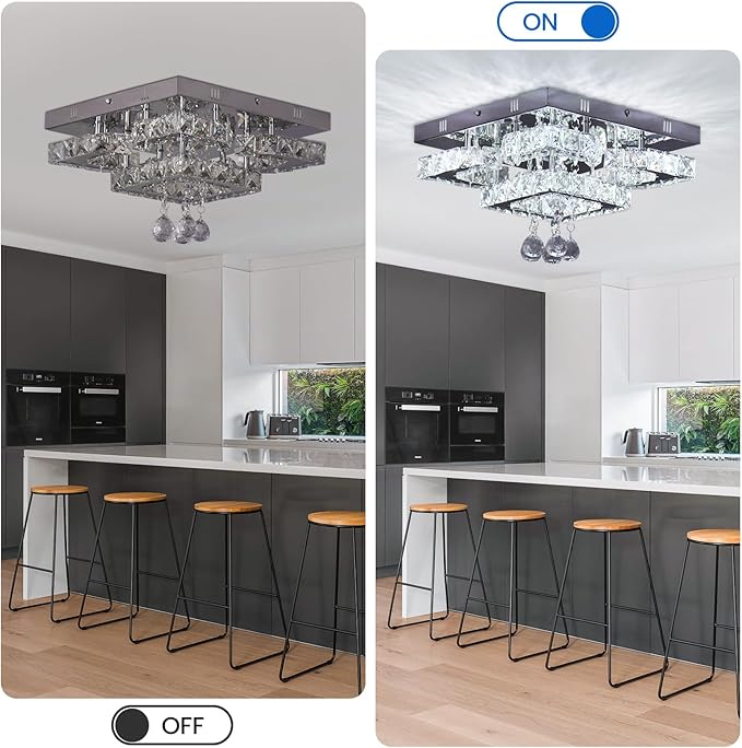 CXGLEAMING 11.8" Modern Crystal Chandelier LED Ceiling Light Fixture Suitable for Kitchen Corridor Hallway Bedroom Bathroom Dining Room 4 Petals/Raindrop Ball Square Remote Control/APP (dimmable)