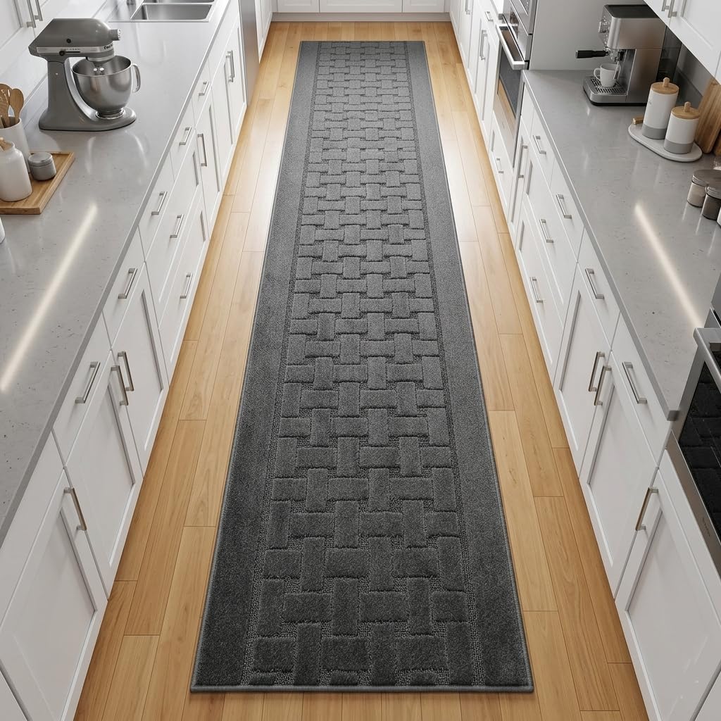 Non Slip Washable Carpet Runner Rug with Rubber Backing, Custom Floor Mat for Kitchen Hallway Stairs Bedroom Bathroom Entry, Anthracite Grey, Your Choice of Length, 26 Inch X 7 feet
