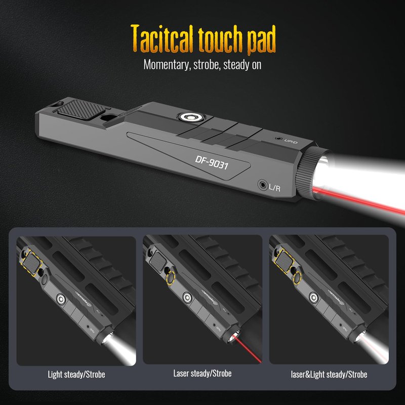 DEFENTAC 1600 Lumens Red Beam Light Combo Compatible with Mlok/Picatinny for Rifle, Weapon Light with with Momentary Strobe, Rechargeable