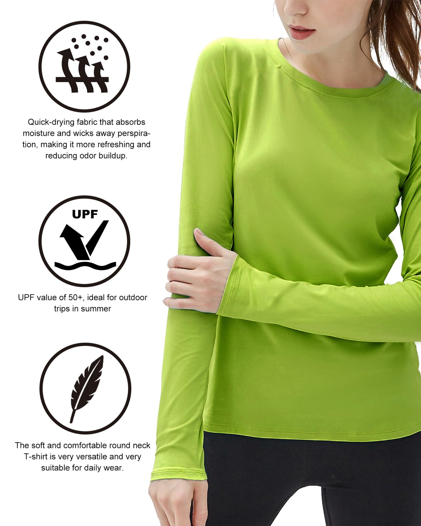 isnowood Swim Shirts for Women, UPF 50+ UV Sun Protection Long Sleeve Shirt, Lightweight Quick Dry Workout Hiking Running Rash Guard Top Lime Green