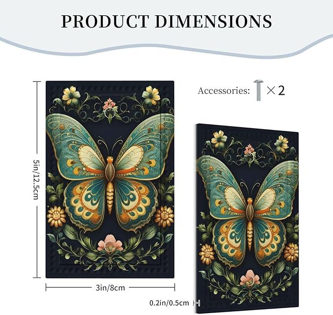 Butterfly Ornate with Flower Light Switch Covers No Device Wall Plate 1 Gang Decorative Blank Switchplate Electrical Faceplate for Country Living Bedroom Decor