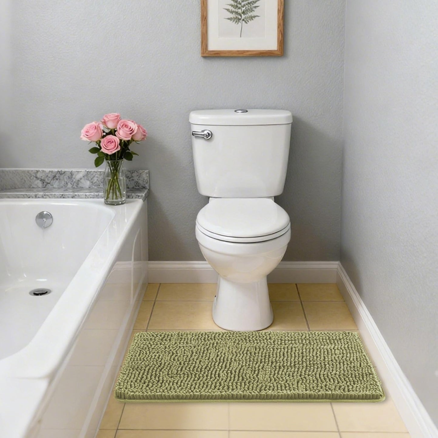 Kildoss Sage Green Bathroom Rugs 20"x32" - Thick Plush Chenille Non-Slip Bath Mat - Absorbent, Washable, Soft Decor for Sink, Shower, Tub, Kitchen, Home Accessories