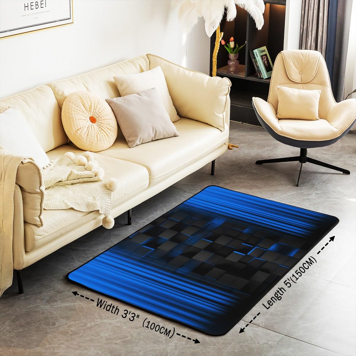 Feelyou Kids Blue and Black Area Rug Ombre Living Room Rugs 5x7 for Boys Teens Bedroom Decor Square Decorative Rug Set Ombre Effects Indoor Floor Mat