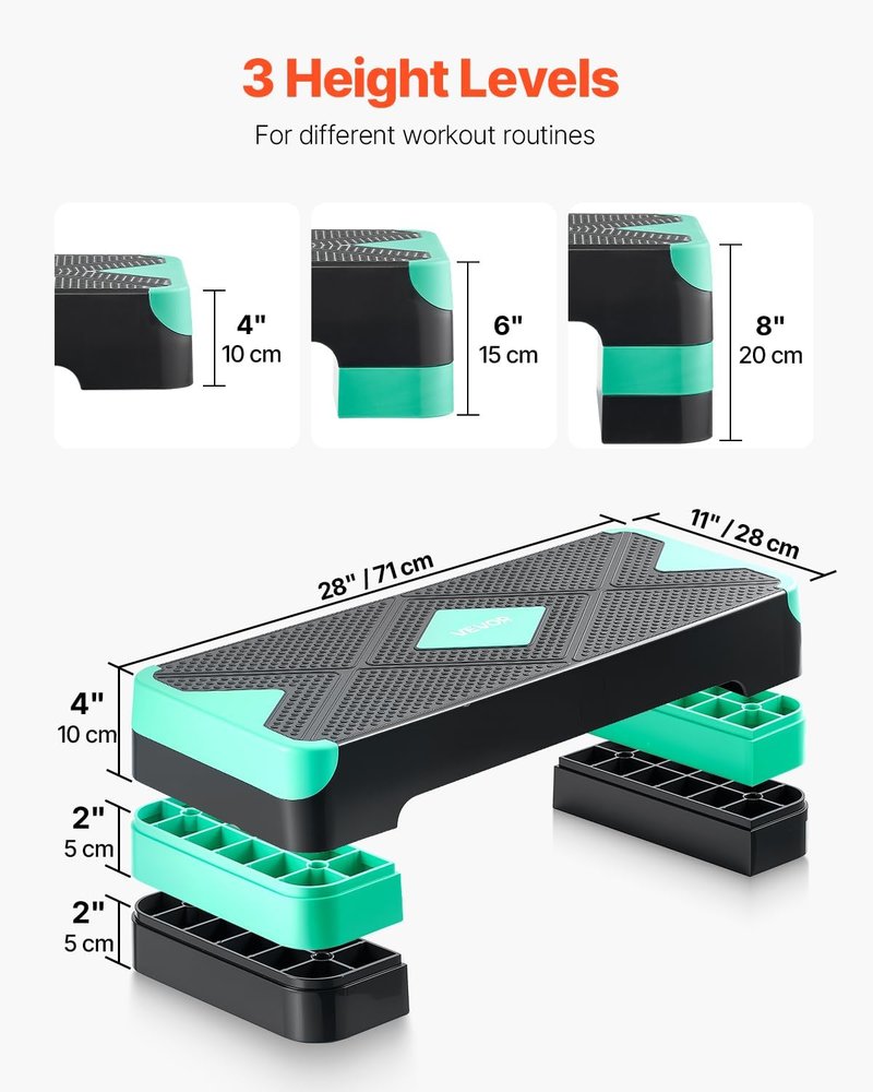 Aerobic Exercise Step Platform - 28-Inch Adjustable Fitness Stepper | Non-Slip Surface for Home Gym Cardio Training