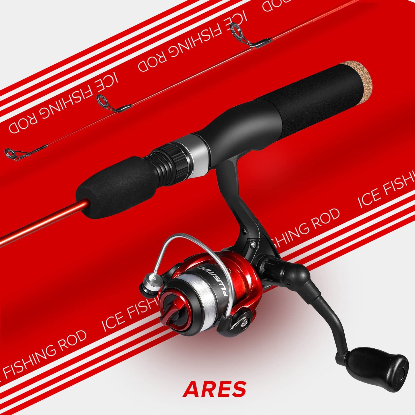 PLUSINNO Ultralight Winter Ice Fishing Rod Reel Combo 26/27/28 inch. Medium Light Fast Action Multi-Species Spinning Ice Fishing Pole Tackle Walleye Perch Panfish Bluegill -C