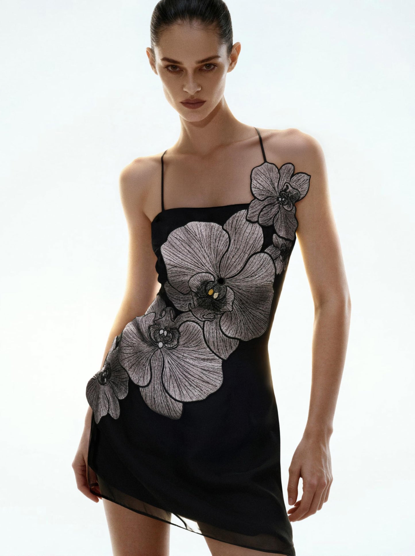 JW PEI Women's Orchid Appliqué Mini Dress - Black/Silver
