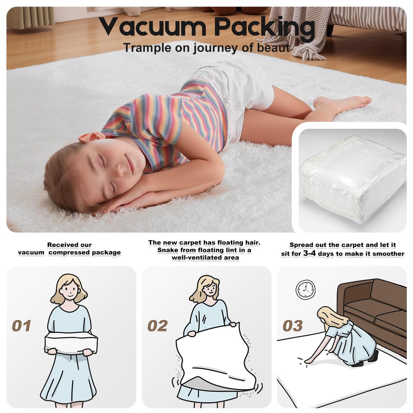 Mhyup Cream White 8x10 Area Rugs for Living Room Bedroom, Fluffy Large Rug Soft Shag Non-Slip Carpet for Kids Boys and Girls Room Dorm Home Decor (8ft x 10ft)