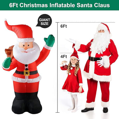COOLWUFAN 6 FT Christmas Inflatables Santa Claus with Gifts Bag, Christmas Inflatables Outdoor Decorations, Built-in LED Lights Holiday Blow Up Yard Decoration Clearance for Yard, Holiday, Parties
