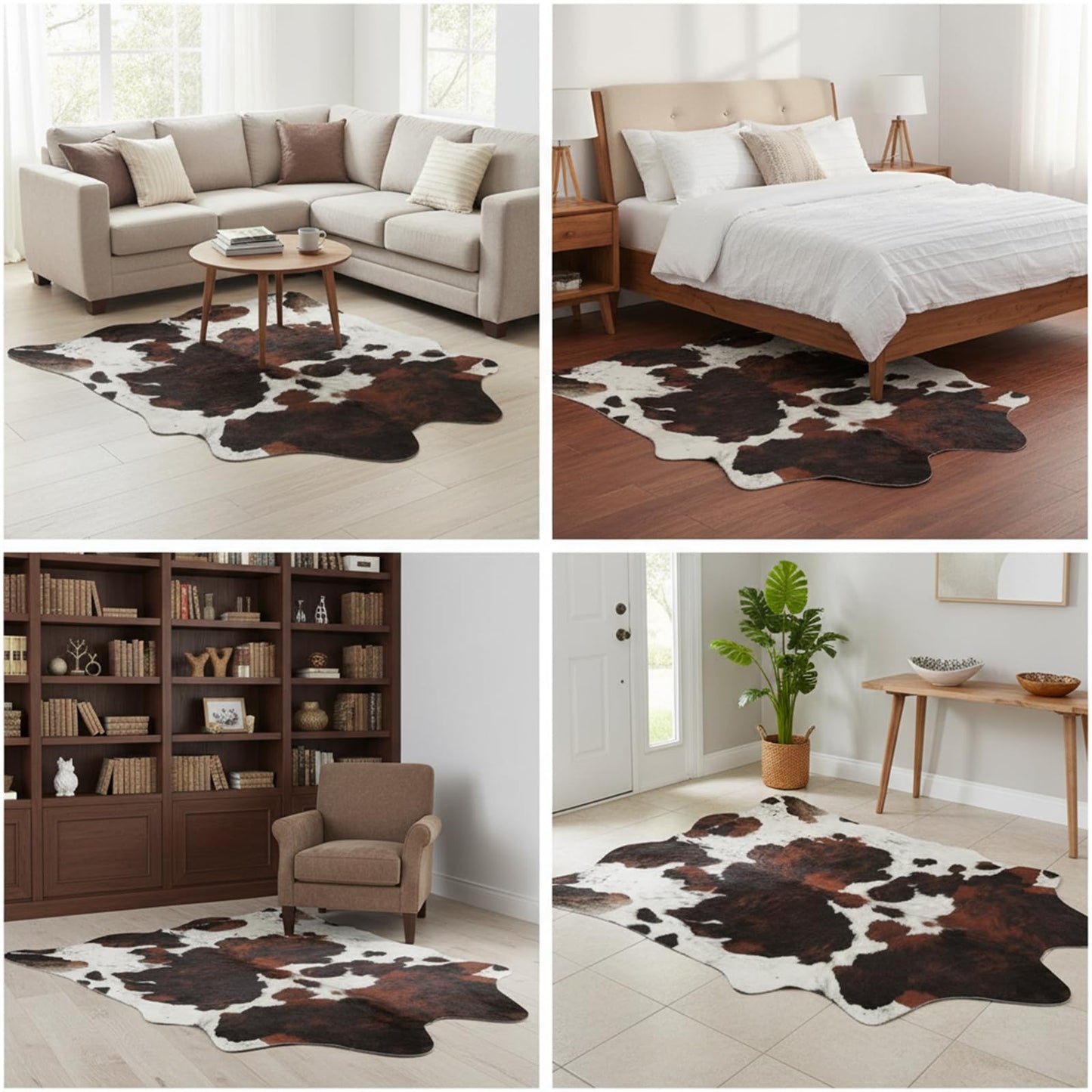 BennyRug Cowhide Rug Faux Cowhide Rugs Cow Hide Animal Print Rug Brown Non-Slip Area Rug Western Decor for Living Room, Bedroom, Office(4.6x5.2ft)