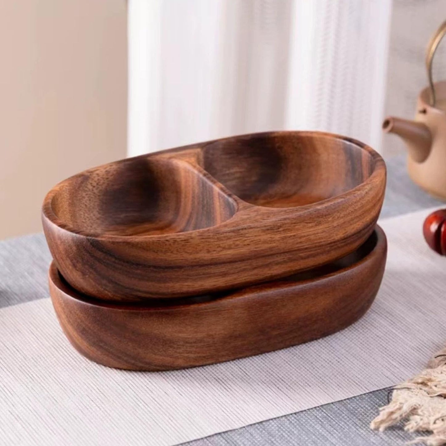 Wood Divided Servings Tray Dinner Platters Round Candy Tray Fruit Plate For Party Dishes Snacks Dried Fruit Easy To Use
