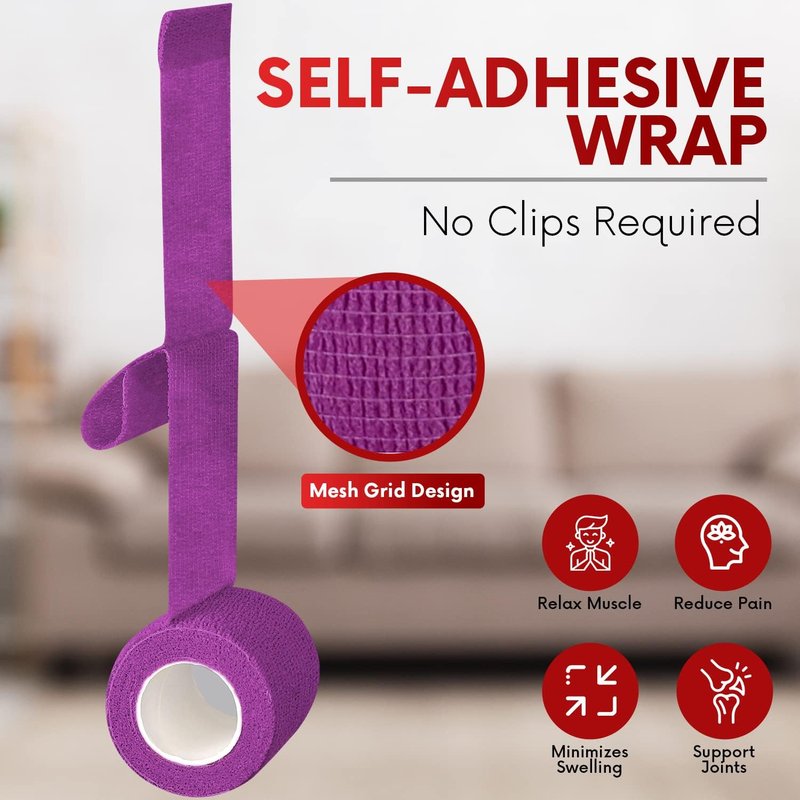Self Adhesive Bandage Wrap - 12 Rolls 2" x 5yd Cohesive Medical Tape | Flexible Elastic Bandages for Sports & Pets