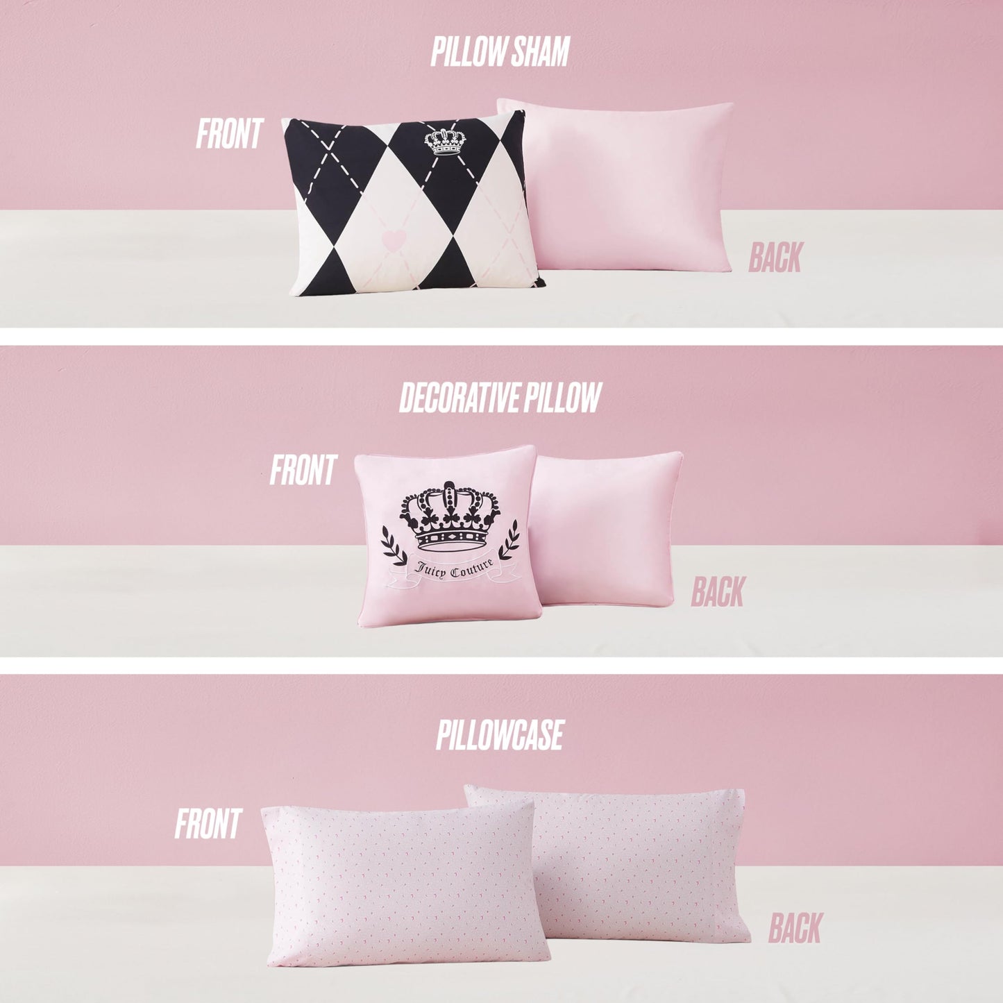 Juicy Couture Royal Argyle 8-Piece Reversible Bed in a Bag, Queen Designer Bedding Set
