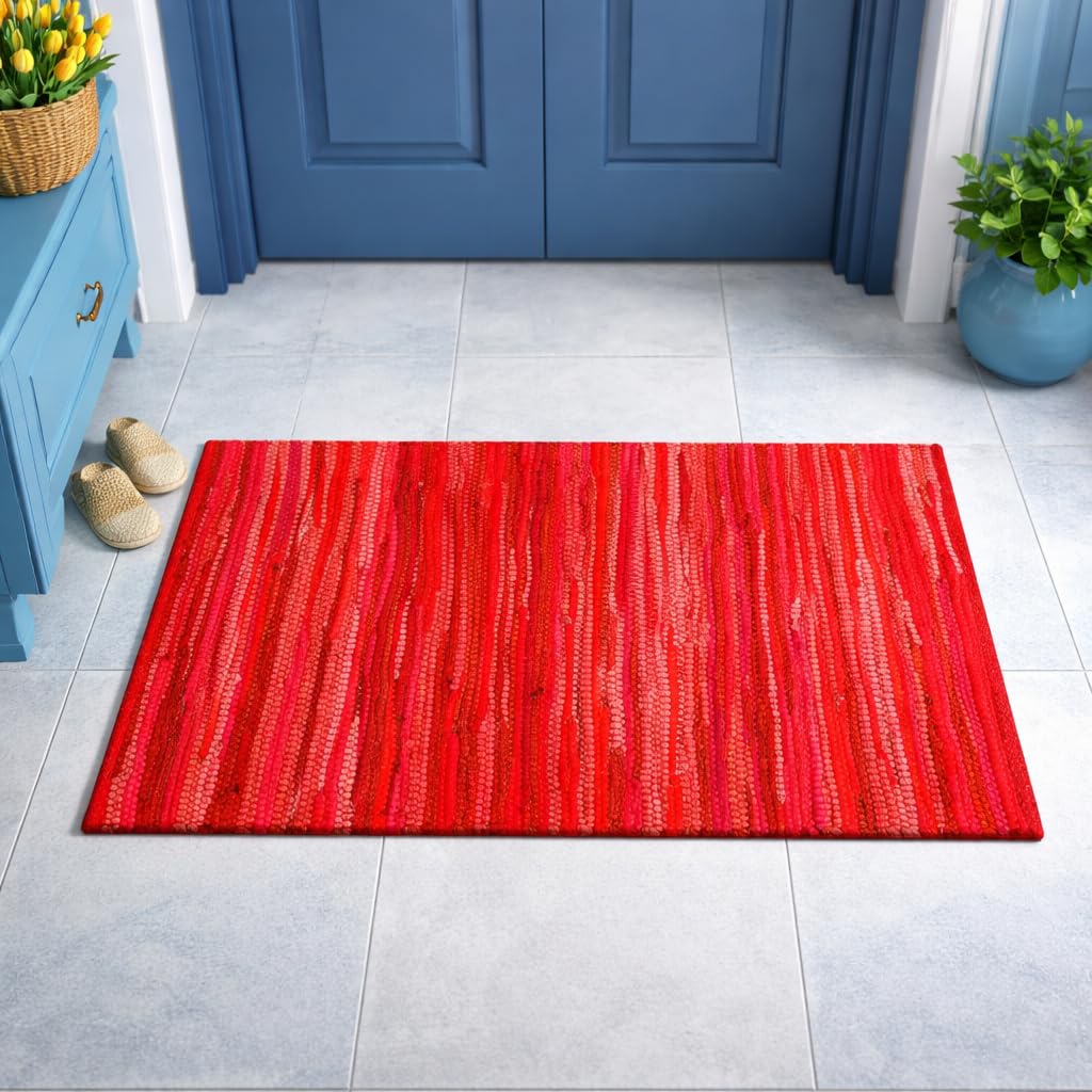 Savi Home Hand Woven 100% Cotton Chindi Rag Rug 20"x32" - Red Multi, Recycled Reversible Rug, Boho Farmhouse Rugs for Living Room, Dining Room, Kitchen, Entryway, Bedroom Rugs