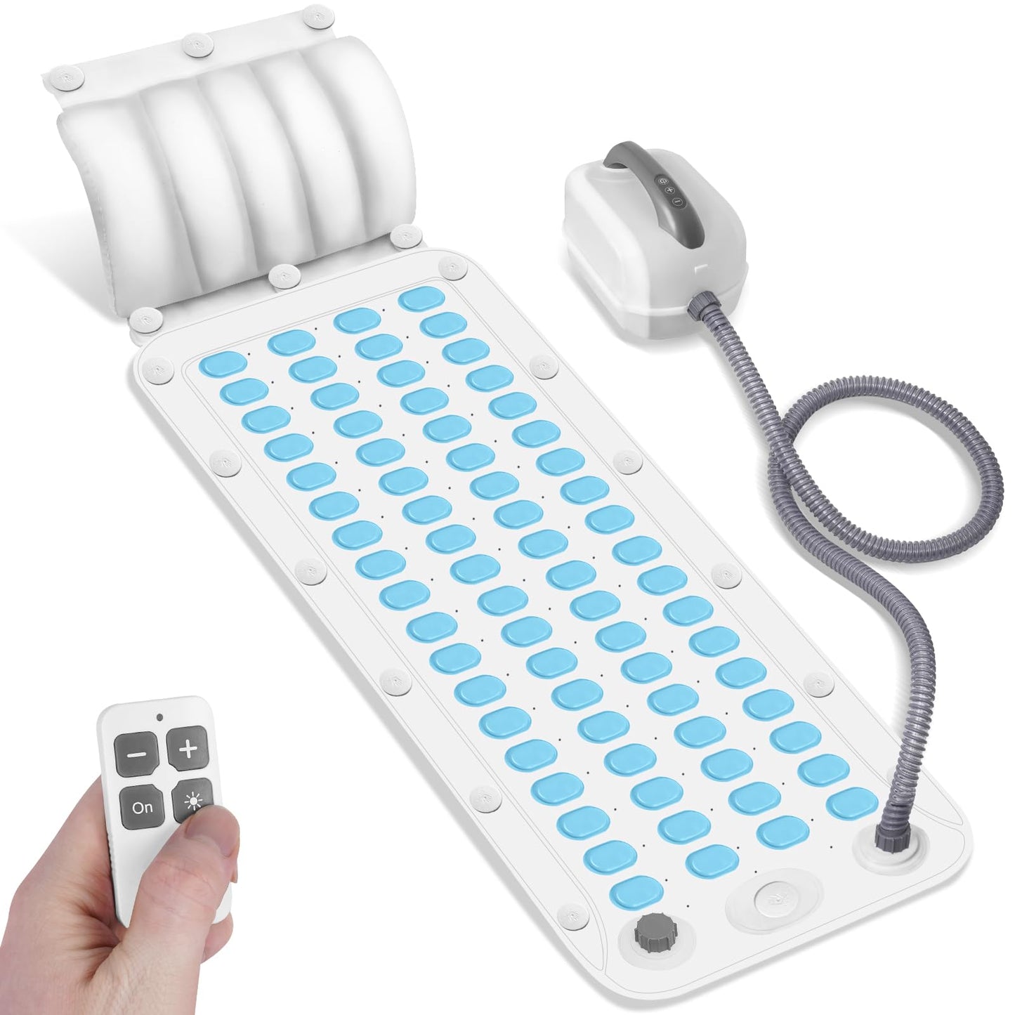 Crossing King Portable Spa Bubble Bath Massager - Bubble Bath Mat Tub Spa Massager with Upgraded Powerful Suction Cup, Electric Air Pump, Pillow and Remote Control for Relaxation, 45 * 17in (Blue)