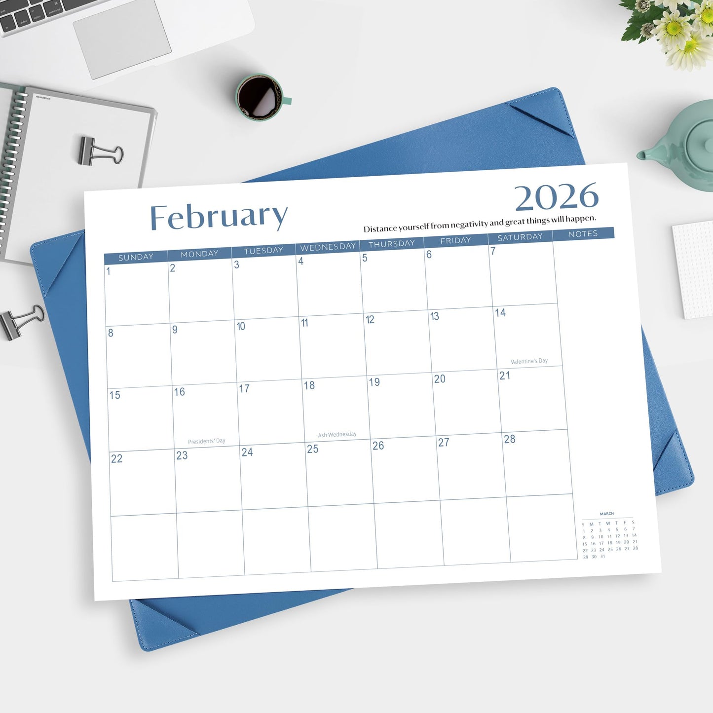 Gannyfer Desk Calendar 2026-2027 with Desktop Mat, Simplified Large 22" x 17" Desktop Pad Calendar, 18 Month Desk Calendar 2026, Use Now to Jun 2027, Office Supplies Perfect for Home School and Office - Blue