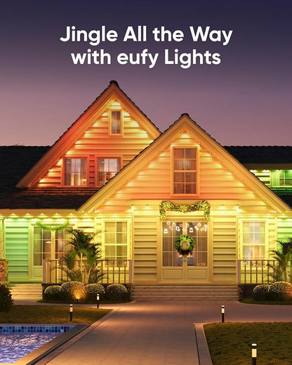 eufy Permanent Outdoor Lights E22, 100ft with 60 Triple-LED Lights, Smart RGBWW, Daily and Holiday, Up to IP67 Waterproof, AI Lighting Themes for Halloween, Christmas, Links with Cameras, Black
