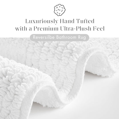 Madison Park Splendor Reversible 100% Cotton Tufted Bathroom Rug-3000 GSM Hotel Quality Luxurious Plush Medium Pile Bath Mat Absorbent, Quick Dry, Shower Room Décor, 17x24 White