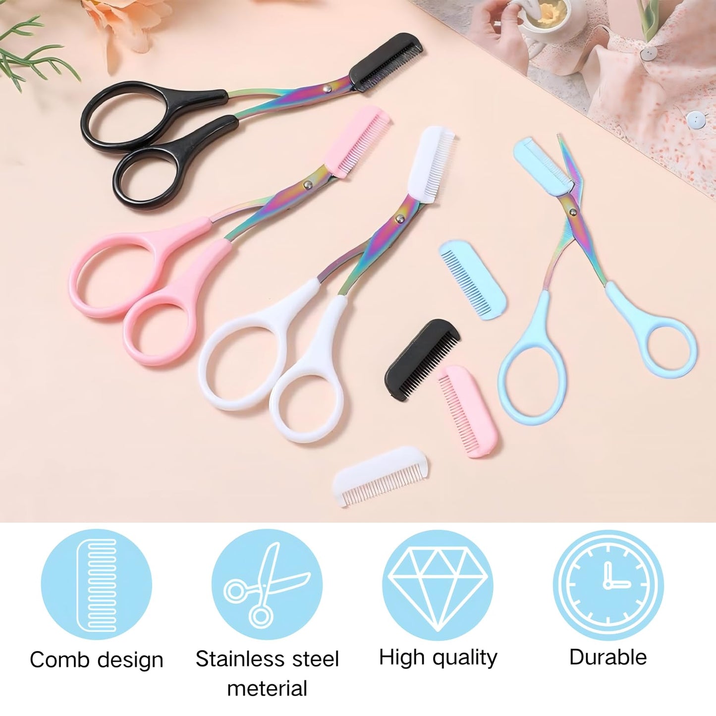 2-in-1 Eyebrow Trimmer Scissor, 2026 New Professional Eyebrow Scissor with Comb, Precision Stainless Steel Eyebrow Trimmer Cutter, Portable Makeup Tool for Women and Men (1, Black)