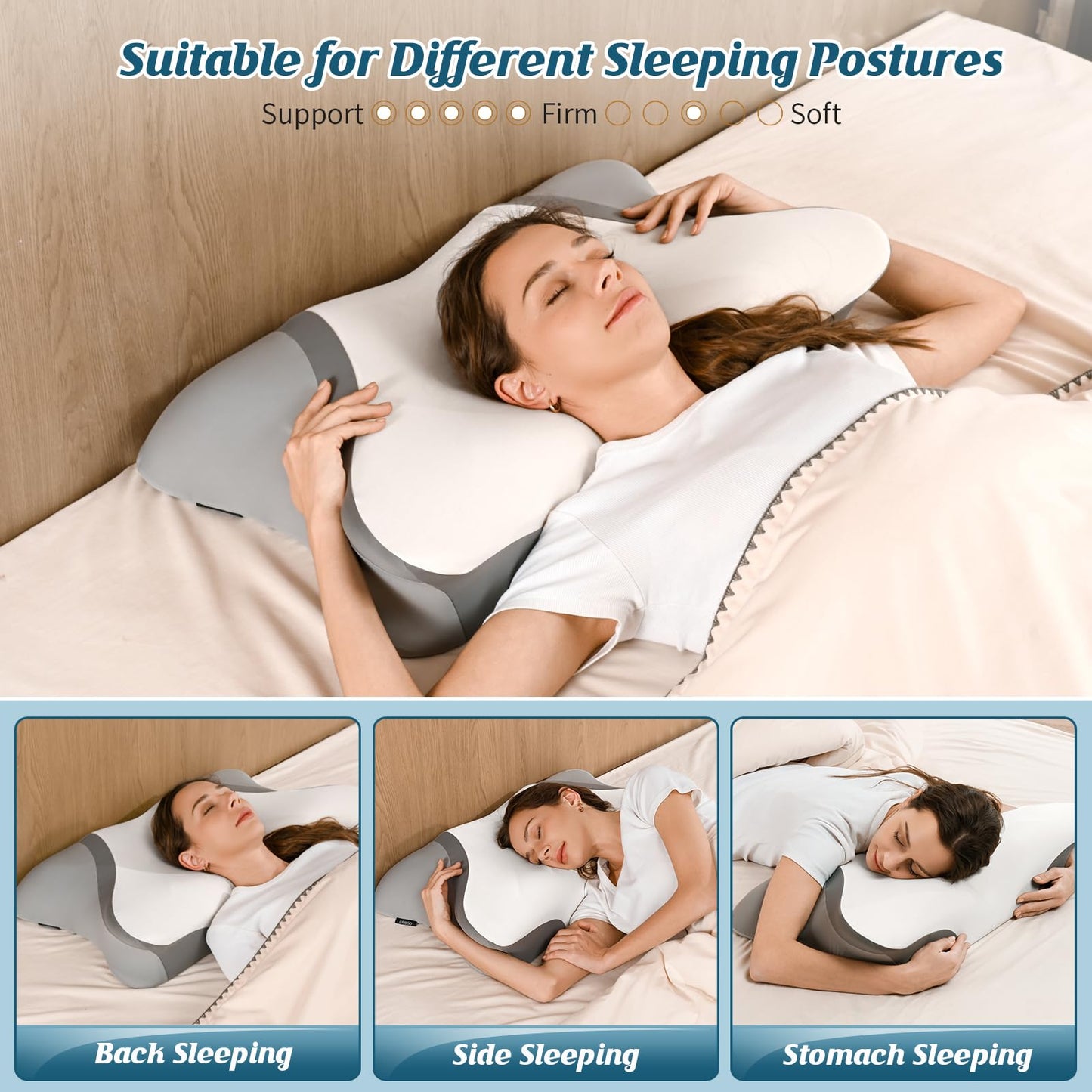 Cervical Neck Pillow - Cooling Pillow for Neck Pain Relief, Ergonomic Side Sleeper Pillow for Sleeping, Contour Memory Foam Pillows for Neck Support, Orthopedic Bed Pillow for Back Stomach Sleepers