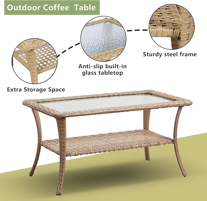 Rilyson Patio Furniture Swivel Chairs Set - 7 PC Wicker Rattan Outdoor Sectional Conversation Sets with 2 Rocking Chairs,2 Ottoman,1 Sofa,1 Loveseat and 1 Coffee Table for Porch Deck(Yellow/Blue)