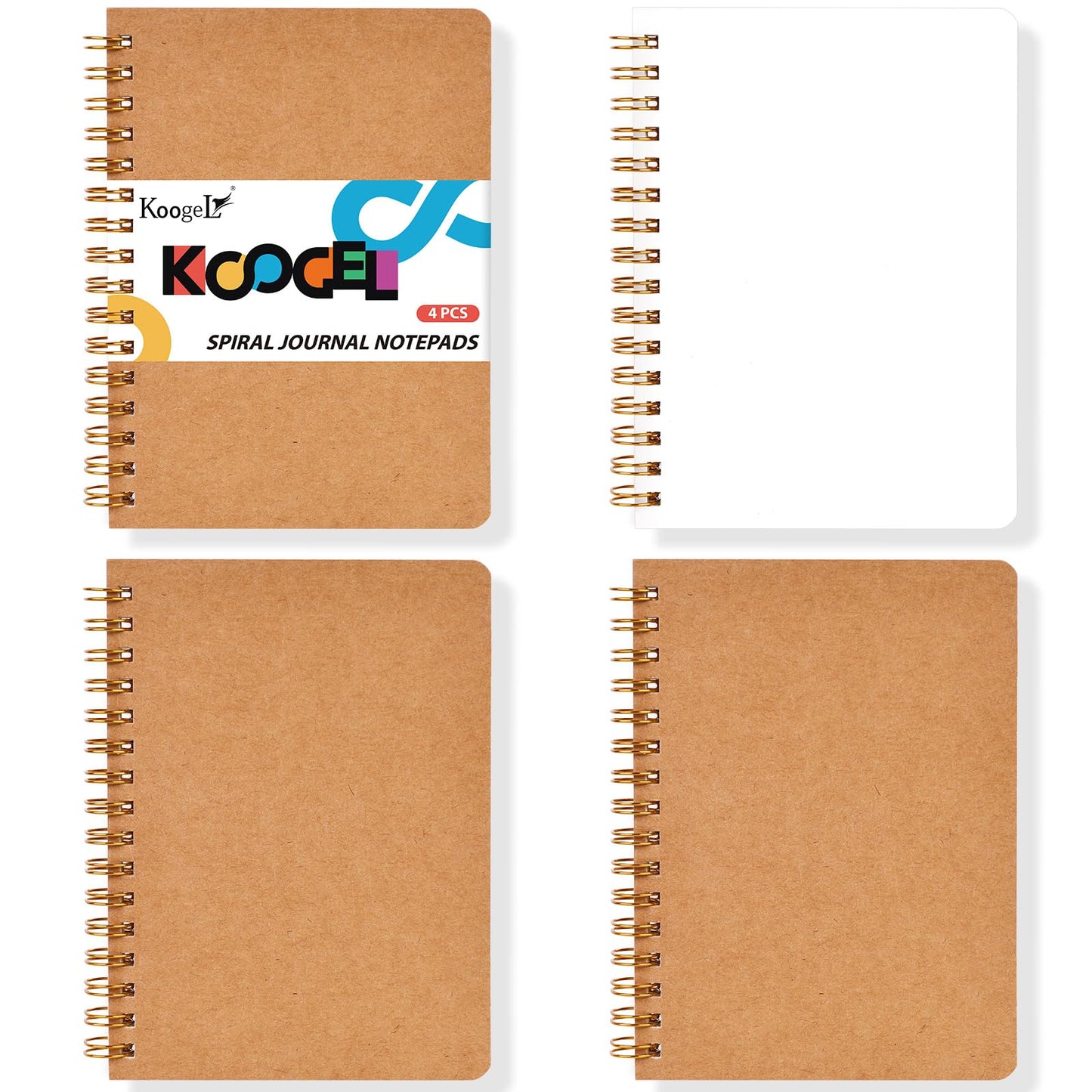 Koogel 4PCS Mini Spiral Notebooks, 4.5x 5.7inch Small Blank Pocket Notebooks Kraft Hardcover Journals Tiny Notepads for School Office Note Taking Supplies, 80 Sheets/160 Pages