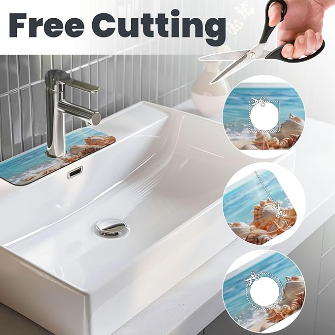 Faucet Draining Mat For Kitchen Sink, Beach Seashells Starfish Diatom Mud