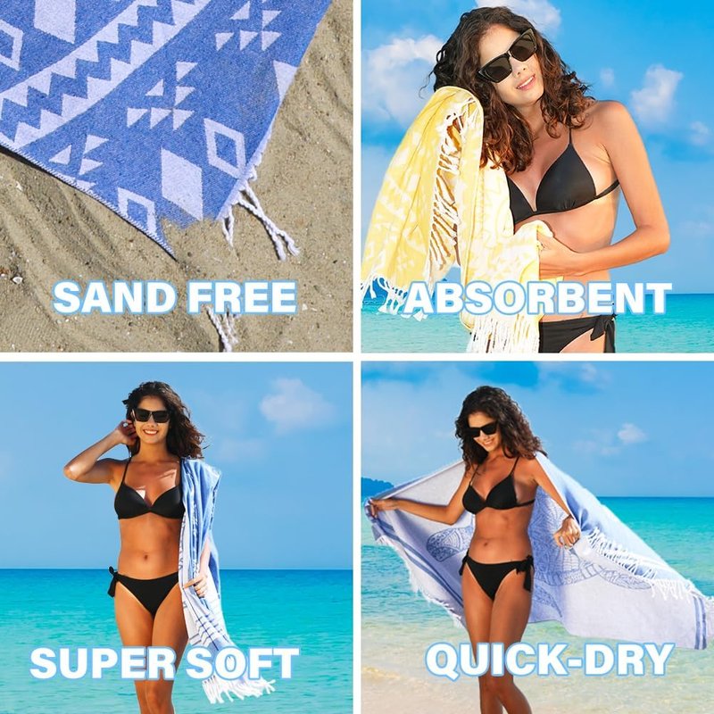 Thin Turkish Beach Towel - Lightweight Quick-Dry Cotton | Extra Large Sand-Free Bath & Pool Accessory