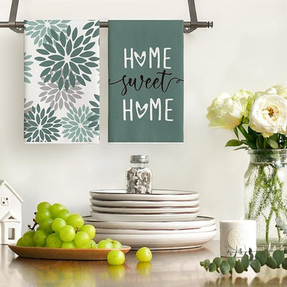 Artoid Mode Green Home Sweet Home Stripes Boho Spring Kitchen Towels Dish Towels