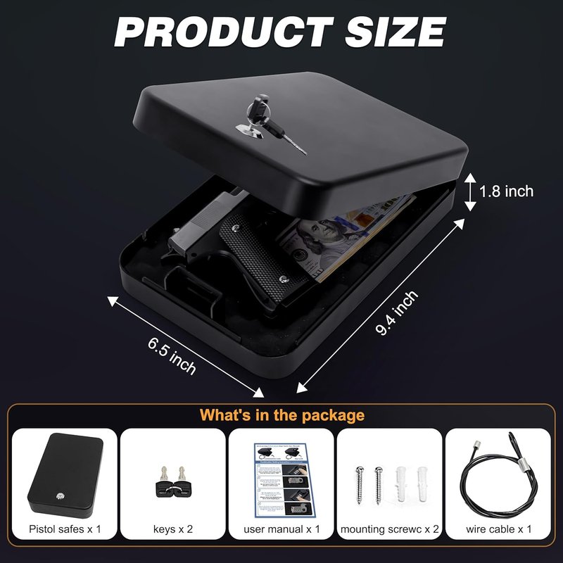 Portable Gun Safe for Pistols - Compact Handgun Lock Box with Combination & Key Lock | Large Size for Travel, Home, Car