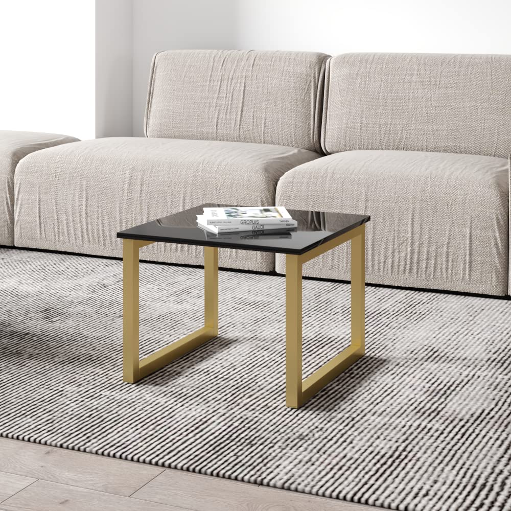 Meble Furniture Mawa Coffee Table 24" — Modern Rectangular Design — High Gloss Finish, 24 x 16 x 16 inches — Black/Gold