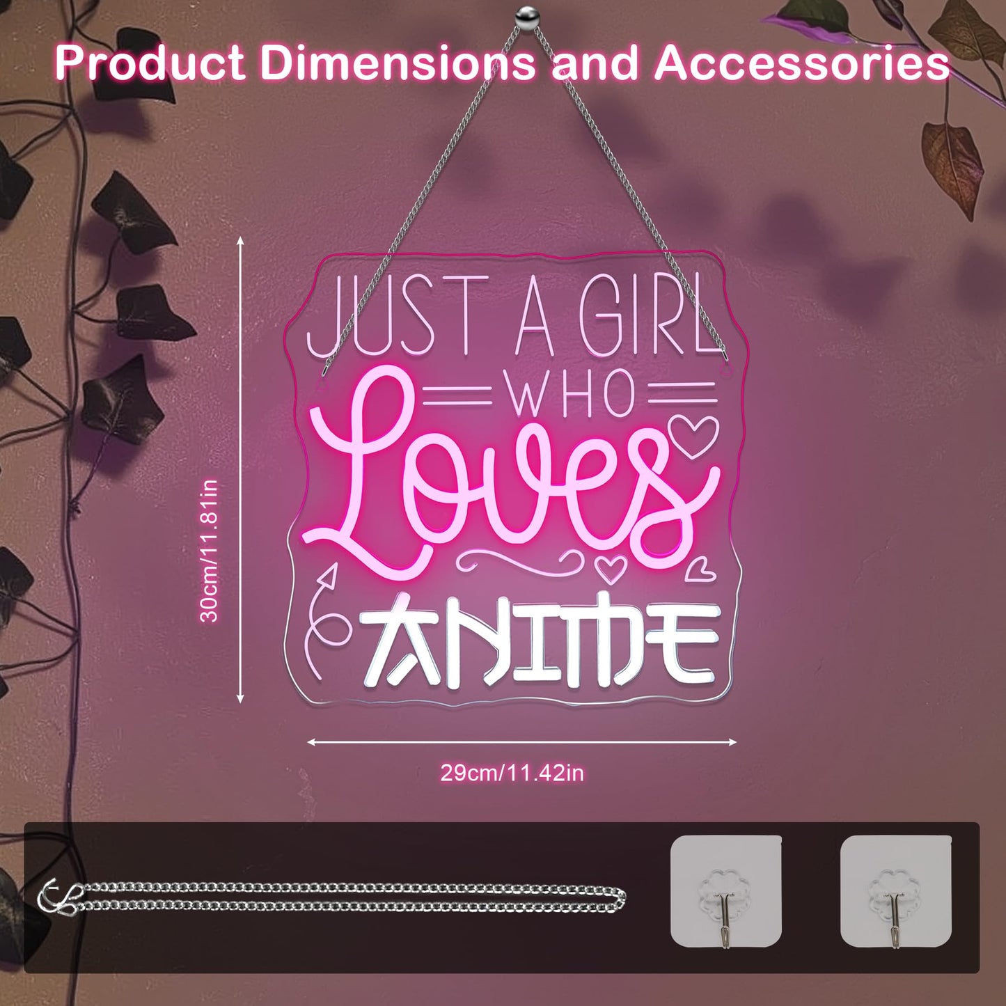 VVYXX Just a Girl Who Likes To Watch Anime Neon signs Anime Girl Neon Sign LED Light with Dimmer for Bedroom Office Hotel Pub Cafe Bar Home Art Recreation Room Man Cave Wall Decor Pink
