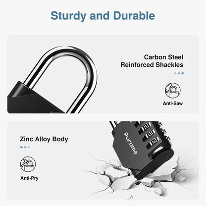 Puroma 3 Pack Combination Lock for Locker 4 Digit Outdoor Waterproof Padlock for School, Gym, Sports, Fence, Toolbox, Gate, Case, Outdoor, Hasp Storage, Cabinets (Black)