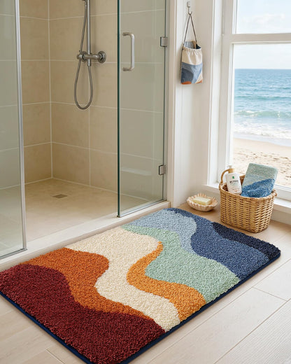 DEXI Bathroom Rug Washable, 24x36 Non Slip Bath Mat Absorbent, Soft Plush Microfiber Bathmat Quick Dry for Shower Floor, Colorful