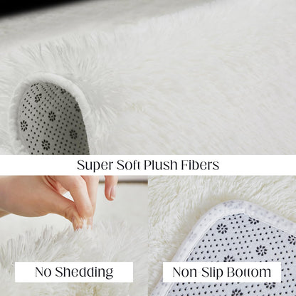 Puremy Fluffy White Rugs for Bedroom, 5x7 Plush Cream Area Rugs for Living Room, Non-Slip Shag Floor Carpet for Kids Room, Girls Room, Bedside, Playroom, Indoor Decor