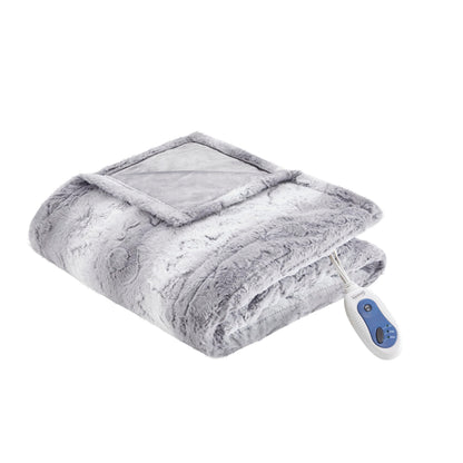 Beautyrest Zuri Reversible Faux Fur to Mink Electric Blanket, Auto Shut Off, Virtually Zero EMF, Multi Heat Setting, UL Certified, Machine Washable, Natural Marble Throw 50x70