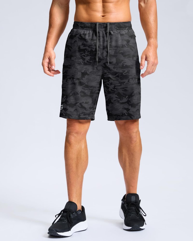 G Gradual Men's Athletic Running Shorts with Zipper Pockets Quick Dry 7"/ 5"/ 9" Workout Gym Shorts for Basketball Hiking(Grey Camo,9XXL)